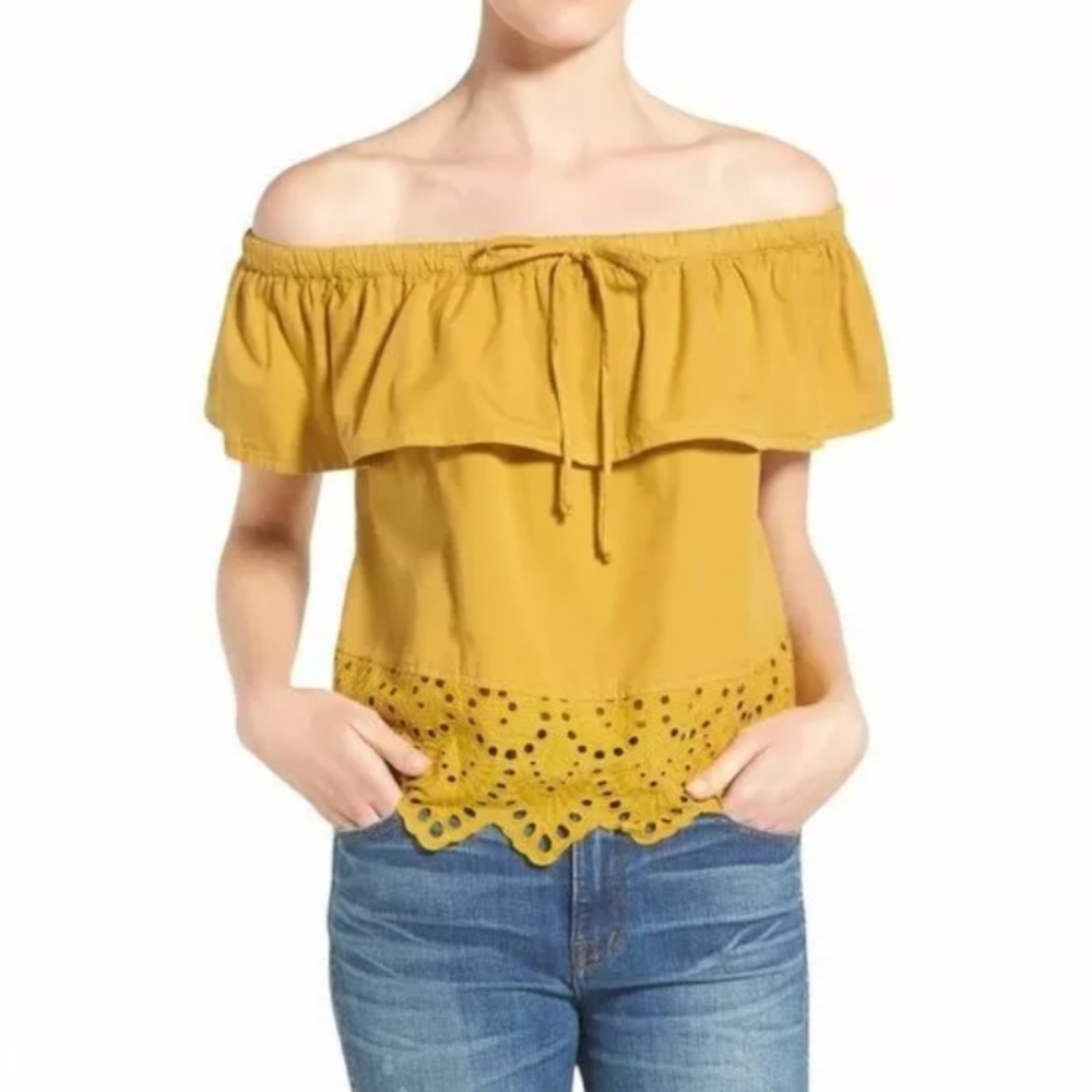 MADEWELL Yellow Eyelet Balcony Top size L